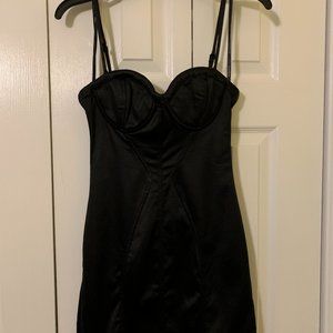 Small black satin Bebe mini dress